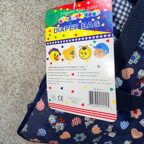 Elegant Kids 2000 Vintage Diaper Bag Navy Gingham Puppy Cat EK22114 NWT USA - Picture 4 of 13